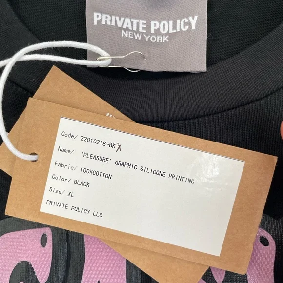 PRIVATE POLICY NEW YORK Pleasure Baby Tee Unisex NWT XL - Picture 3 of 9